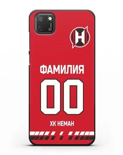 Именной чехол ХК Неман Гродно с фамилией и номером (сезон 2019-2020) красная форма силиконовый для Honor 9S