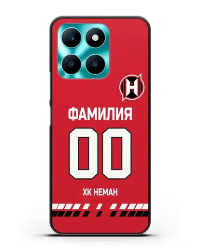 Именной чехол ХК Неман Гродно с фамилией и номером (сезон 2019-2020) красная форма силиконовый для Honor X6a