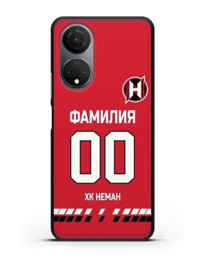 Именной чехол ХК Неман Гродно с фамилией и номером (сезон 2019-2020) красная форма силиконовый для Honor X7