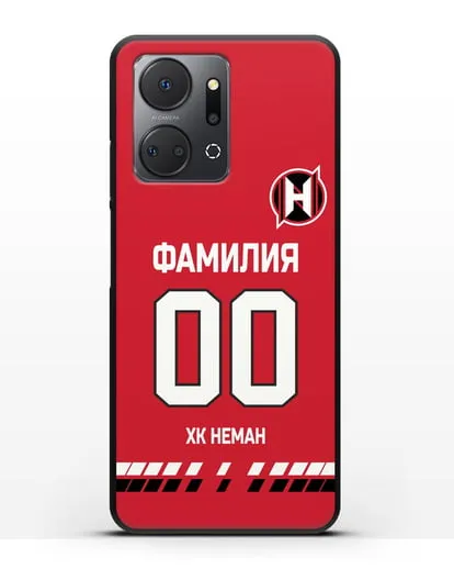 Именной чехол ХК Неман Гродно с фамилией и номером (сезон 2019-2020) красная форма силиконовый для Honor X7a