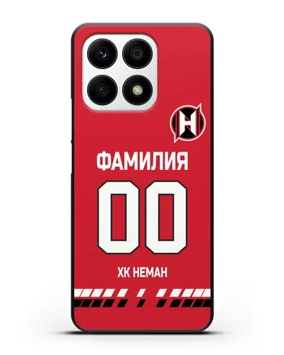 Именной чехол ХК Неман Гродно с фамилией и номером (сезон 2019-2020) красная форма силиконовый для Honor X8a
