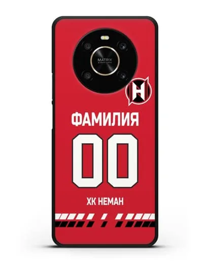 Именной чехол ХК Неман Гродно с фамилией и номером (сезон 2019-2020) красная форма силиконовый для Honor X9
