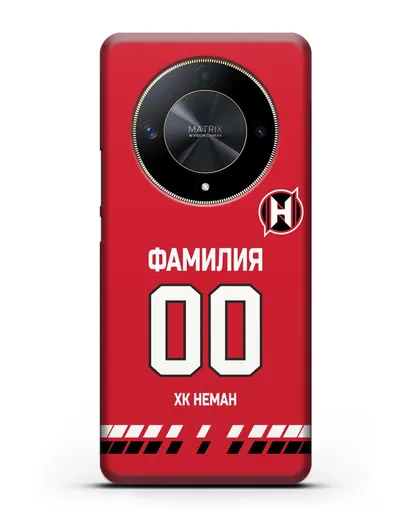 Именной чехол ХК Неман Гродно с фамилией и номером (сезон 2019-2020) красная форма силиконовый для Honor X9b
