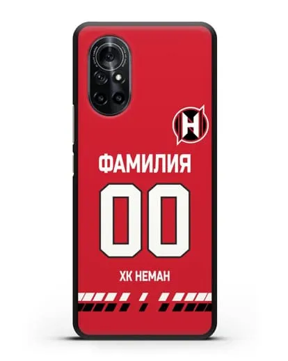 Именной чехол ХК Неман Гродно с фамилией и номером (сезон 2019-2020) красная форма силиконовый для Huawei Nova 8