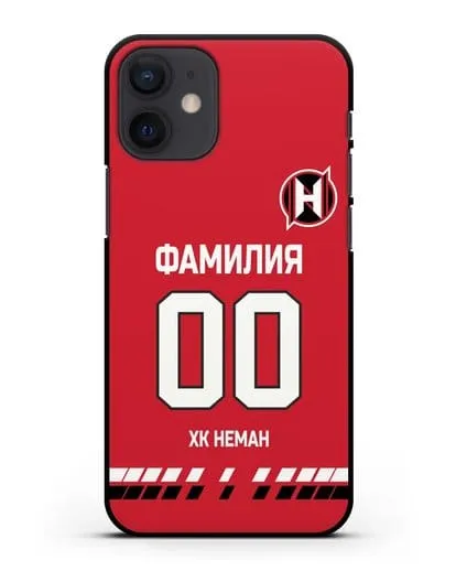Именной чехол ХК Неман Гродно с фамилией и номером (сезон 2019-2020) красная форма силиконовый для iPhone 12 mini