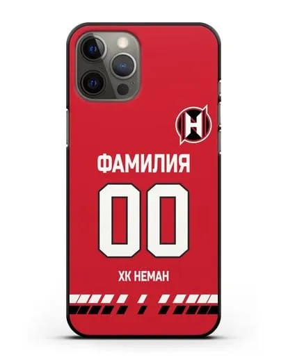 Именной чехол ХК Неман Гродно с фамилией и номером (сезон 2019-2020) красная форма силиконовый для iPhone 12 Pro Max