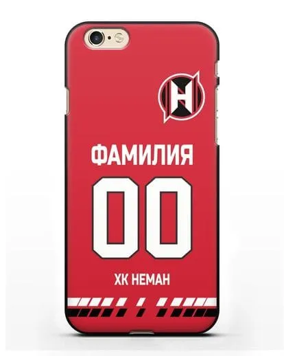 Именной чехол ХК Неман Гродно с фамилией и номером (сезон 2019-2020) красная форма силиконовый для iPhone 6