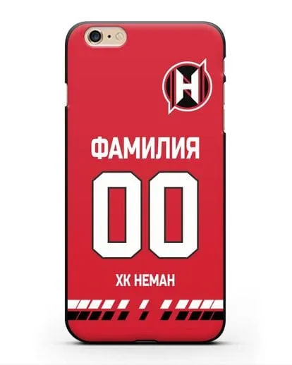 Именной чехол ХК Неман Гродно с фамилией и номером (сезон 2019-2020) красная форма силиконовый для iPhone 6 Plus