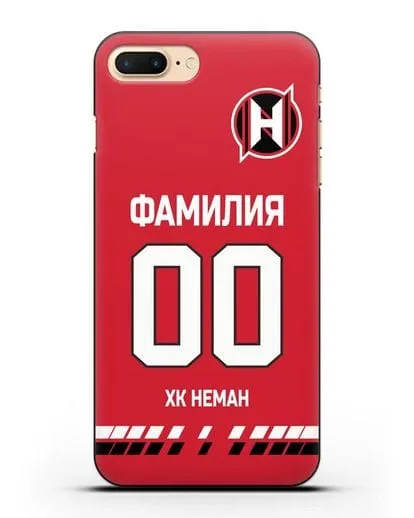 Именной чехол ХК Неман Гродно с фамилией и номером (сезон 2019-2020) красная форма силиконовый для iPhone 8 Plus