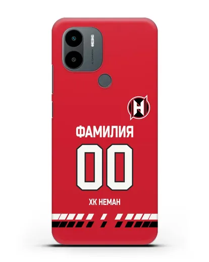 Именной чехол ХК Неман Гродно с фамилией и номером (сезон 2019-2020) красная форма силиконовый для Xiaomi Poco C51