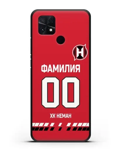 Именной чехол ХК Неман Гродно с фамилией и номером (сезон 2019-2020) красная форма силиконовый для Xiaomi Poco C40