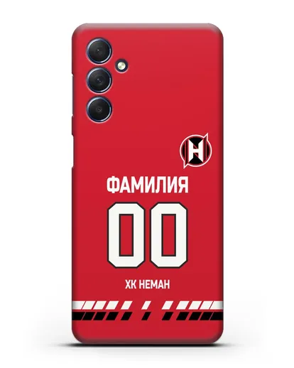 Именной чехол ХК Неман Гродно с фамилией и номером (сезон 2019-2020) красная форма силиконовый для Samsung Galaxy M54 [SM-M546]