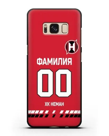Именной чехол ХК Неман Гродно с фамилией и номером (сезон 2019-2020) красная форма силиконовый для Samsung Galaxy S8 Plus [SM-G955F]