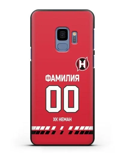 Именной чехол ХК Неман Гродно с фамилией и номером (сезон 2019-2020) красная форма силиконовый для Samsung Galaxy S9 [SM-G960F]