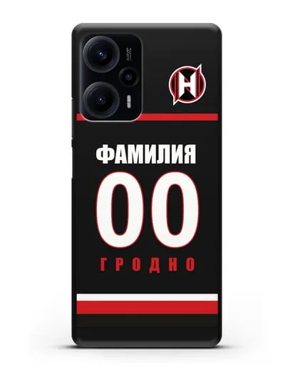 Именной чехол ХК Неман Гродно с фамилией и номером (сезон 2018-2019) черная форма силиконовый для Xiaomi Poco F5