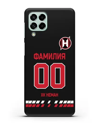 Именной чехол ХК Неман Гродно с фамилией и номером (сезон 2019-2020) черная форма силиконовый для Samsung Galaxy M53 [SM-M536]