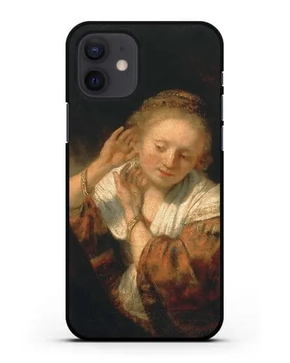 Чехол Молодая женщина, примеряющая серьги (Рембрандт Харменс ван Рейн) силиконовый для iPhone 12