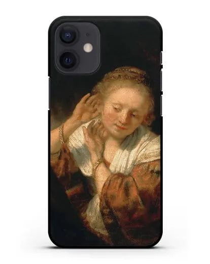 Чехол Молодая женщина, примеряющая серьги (Рембрандт Харменс ван Рейн) силиконовый для iPhone 12 mini