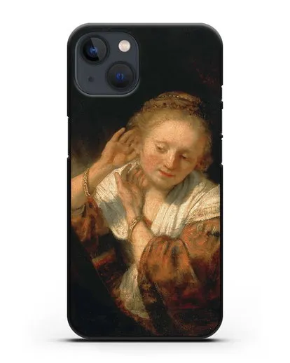 Чехол Молодая женщина, примеряющая серьги (Рембрандт Харменс ван Рейн) силиконовый для iPhone 13