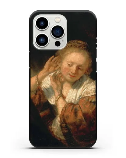 Чехол Молодая женщина, примеряющая серьги (Рембрандт Харменс ван Рейн) силиконовый для iPhone 13 Pro