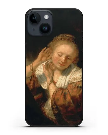 Чехол Молодая женщина, примеряющая серьги (Рембрандт Харменс ван Рейн) силиконовый для iPhone 14