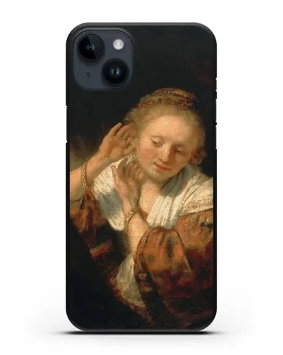Чехол Молодая женщина, примеряющая серьги (Рембрандт Харменс ван Рейн) силиконовый для iPhone 14 Plus
