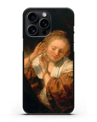 Чехол Молодая женщина, примеряющая серьги (Рембрандт Харменс ван Рейн) силиконовый для iPhone 15 Pro Max