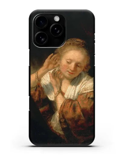 Чехол Молодая женщина, примеряющая серьги (Рембрандт Харменс ван Рейн) силиконовый для iPhone 16 Pro Max