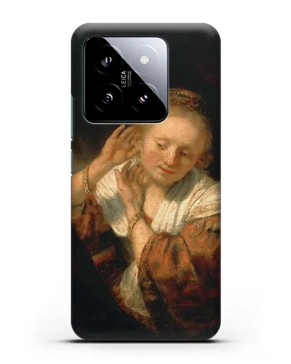 Чехол Молодая женщина, примеряющая серьги (Рембрандт Харменс ван Рейн) силиконовый для Xiaomi 14