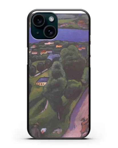 Чехол Пейзаж на Тегернзее с читающим человеком (Маке Август) силиконовый для iPhone 15