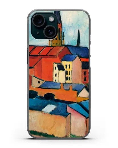 Чехол Церковь Святой Марии с домами и дымоходом (Маке Август) силиконовый для iPhone 15