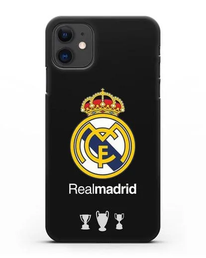 Чехол Реал Мадрид с логотипом и кубками силиконовый для iPhone 11