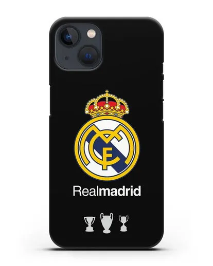 Чехол Реал Мадрид с логотипом и кубками силиконовый для iPhone 13