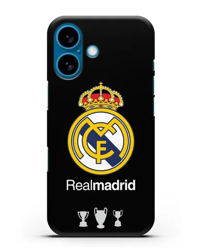 Чехол Реал Мадрид с логотипом и кубками силиконовый для iPhone 16