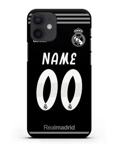 Именной чехол Реал Мадрид с фамилией и номером (сезон 2018-2019) черная форма силиконовый для iPhone 12 mini