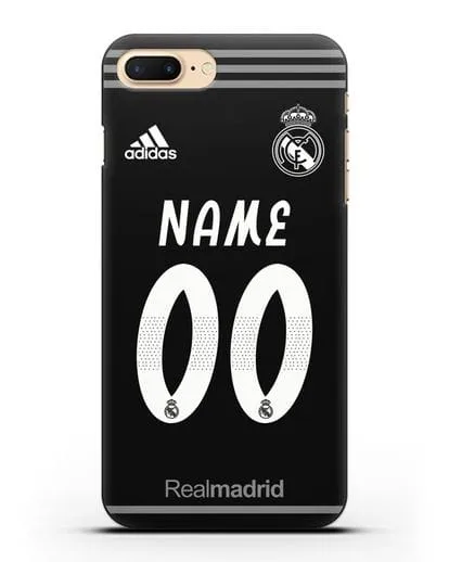 Именной чехол Реал Мадрид с фамилией и номером (сезон 2018-2019) черная форма силиконовый для iPhone 8 Plus