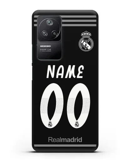 Именной чехол Реал Мадрид с фамилией и номером (сезон 2018-2019) черная форма силиконовый для Xiaomi Poco F4