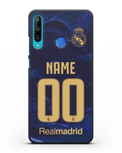 Именной чехол Реал Мадрид с фамилией и номером (сезон 2019-2020) синяя форма силиконовый для Honor 9C
