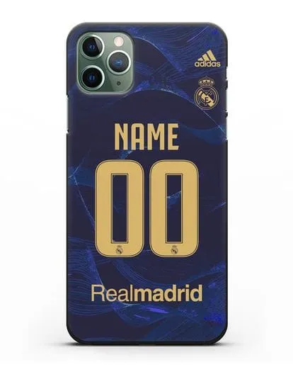 Именной чехол Реал Мадрид с фамилией и номером (сезон 2019-2020) синяя форма силиконовый для iPhone 11 Pro