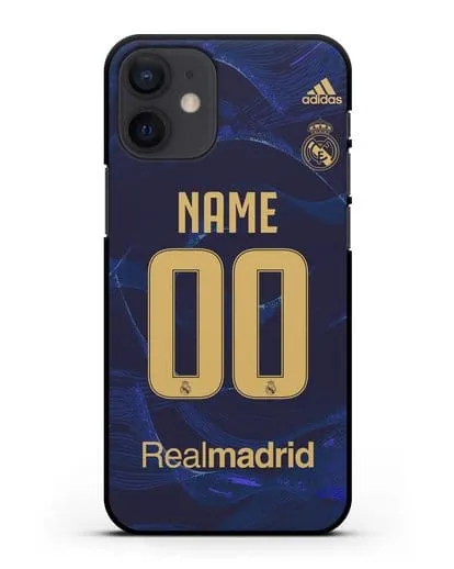Именной чехол Реал Мадрид с фамилией и номером (сезон 2019-2020) синяя форма силиконовый для iPhone 12 mini