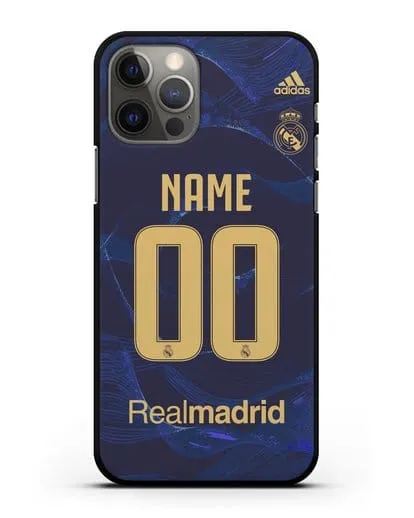Именной чехол Реал Мадрид с фамилией и номером (сезон 2019-2020) синяя форма силиконовый для iPhone 12 Pro