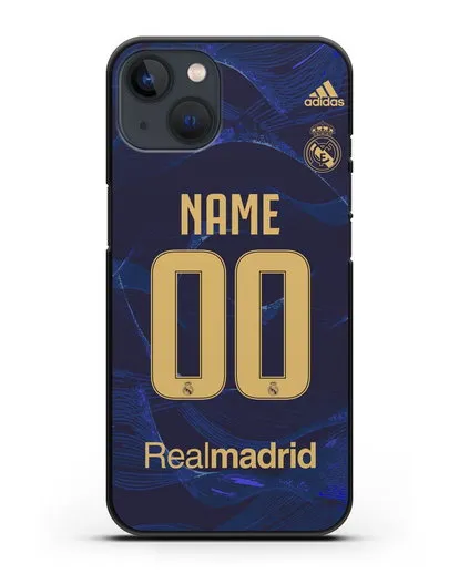 Именной чехол Реал Мадрид с фамилией и номером (сезон 2019-2020) синяя форма силиконовый для iPhone 13 Mini
