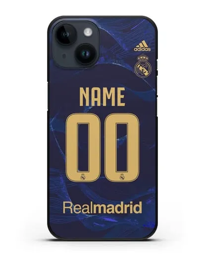 Именной чехол Реал Мадрид с фамилией и номером (сезон 2019-2020) синяя форма силиконовый для iPhone 14