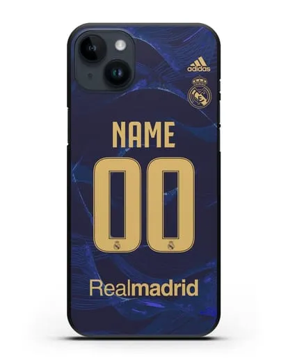 Именной чехол Реал Мадрид с фамилией и номером (сезон 2019-2020) синяя форма силиконовый для iPhone 14 Plus