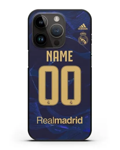 Именной чехол Реал Мадрид с фамилией и номером (сезон 2019-2020) синяя форма силиконовый для iPhone 14 Pro
