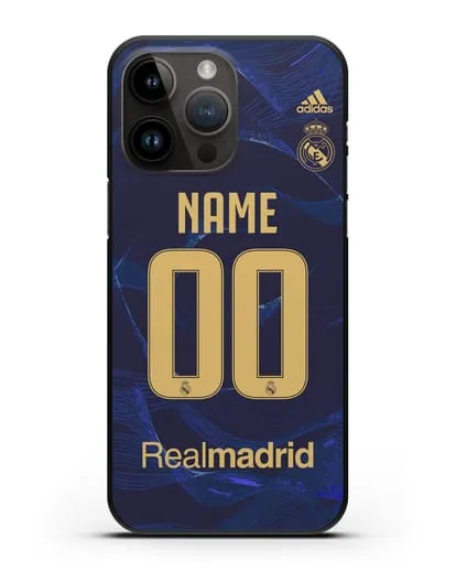 Именной чехол Реал Мадрид с фамилией и номером (сезон 2019-2020) синяя форма силиконовый для iPhone 14 Pro Max