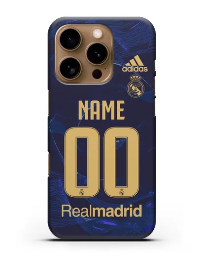 Именной чехол Реал Мадрид с фамилией и номером (сезон 2019-2020) синяя форма силиконовый для iPhone 16 Pro