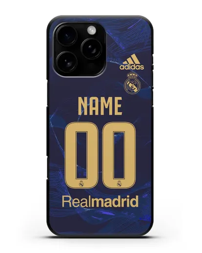 Именной чехол Реал Мадрид с фамилией и номером (сезон 2019-2020) синяя форма силиконовый для iPhone 16 Pro Max