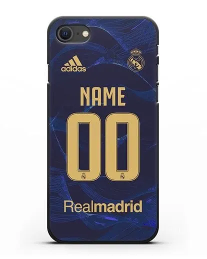 Именной чехол Реал Мадрид с фамилией и номером (сезон 2019-2020) синяя форма силиконовый для iPhone SE 2020