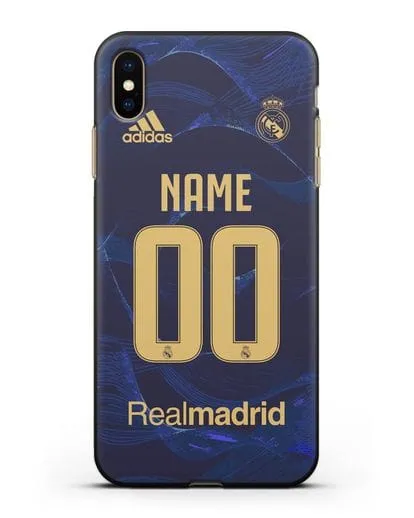 Именной чехол Реал Мадрид с фамилией и номером (сезон 2019-2020) синяя форма силиконовый для iPhone XS Max